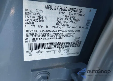 2023 Ford Mustang Mach-E Gt из США, поврежденный, VIN 3FMTK4SX0PMA61098